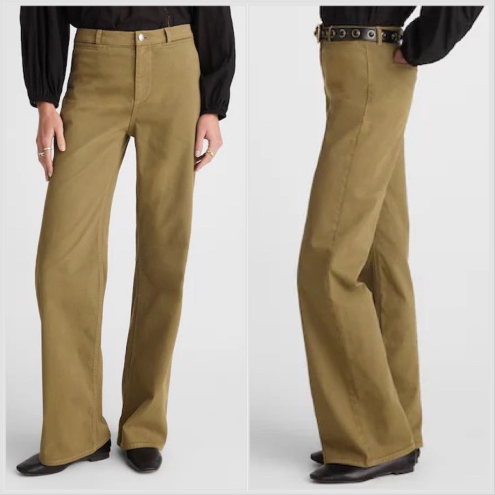 Madewell The Wide-Leg Pant in Twill Green Khaki Super Stretch Sz 28